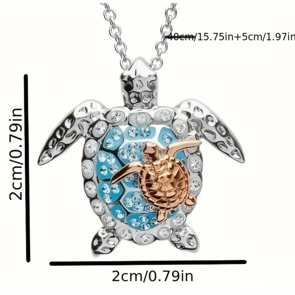 Silver Gold Blue Sea Turtle Necklace Mom Baby Rhinestones Birthday Christmas NEW